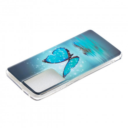 Samsung Galaxy S21 Ultra 5G Vlindertasje Blauw Fluoriserend