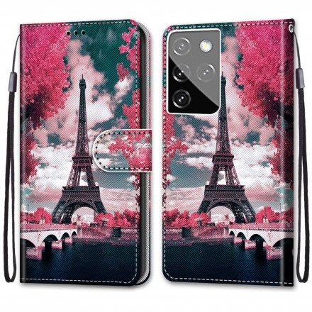 Samsung Galaxy S21 Ultra 5G Hoesje Parijs in Bloemen