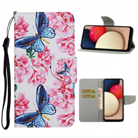 Samsung Galaxy A52 5G hoesje bloemen vlinders Lanyard