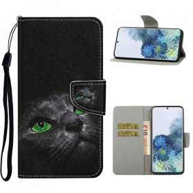 Samsung Galaxy A31 Green Eyes Cat Hoesje met Koord