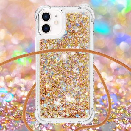 Etui iPhone 12 Mini Glitter en Koord