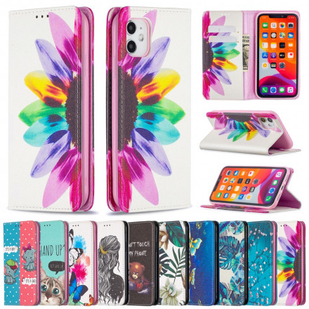 Flip cover iPhone 11 Waterverf Bloem
