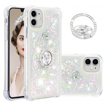 iPhone 11 Glitter Hoesje met Diamanten Ring