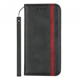 Flip cover iPhone 11 Pro leer effect tweekleurig met riem