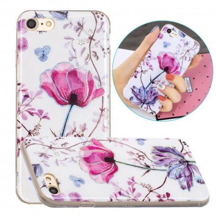 Case iPhone SE 2 / 8 / 7 Bloemen Glitter Ontwerp