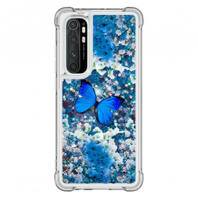 Xaiomi Mi Note 10 Lite Hoesje Blauw Vlinders Glitter