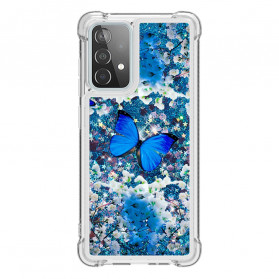 Samsung Galaxy A52 4G / A52 5G Hoesje Blauw Vlinders Glitter