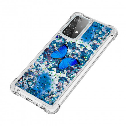 Samsung Galaxy A52 4G / A52 5G Hoesje Blauw Vlinders Glitter