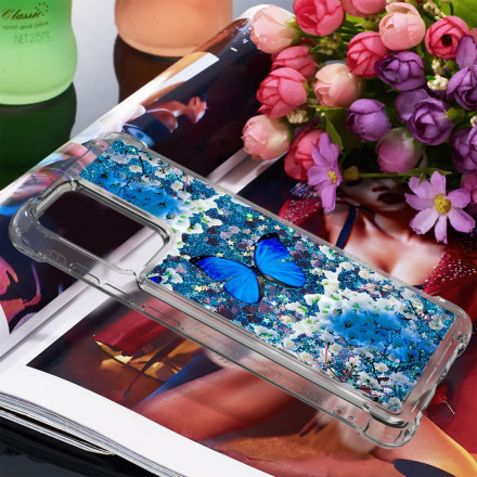 Samsung Galaxy A52 4G / A52 5G Hoesje Blauw Vlinders Glitter