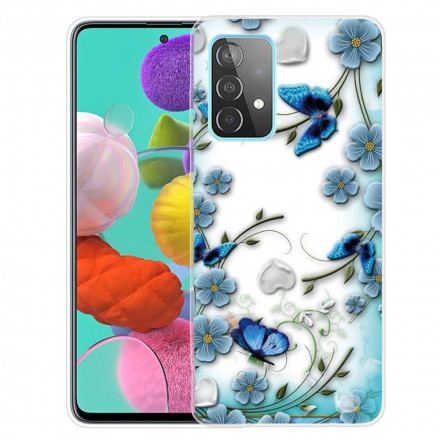 Samsung Galaxy A32 4G hoesje vlinders en bloemen Retro