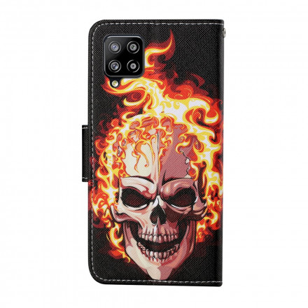Samsung Galaxy A12 hoesje Fire Death's Head met riem