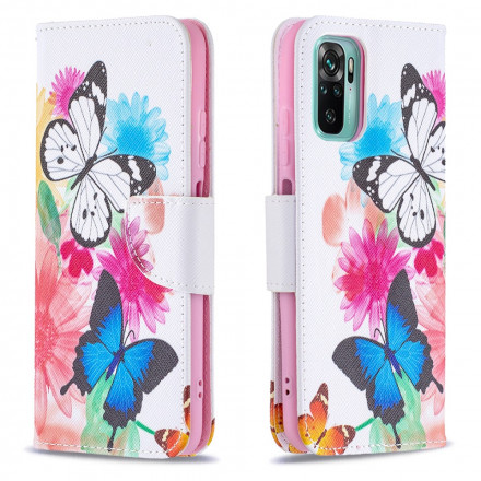 Xiaomi Redmi Note 10 / Note 10s vlinder en bloem geschilderde case