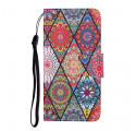 Oppo A15 Patchwork Hoesje met Koord