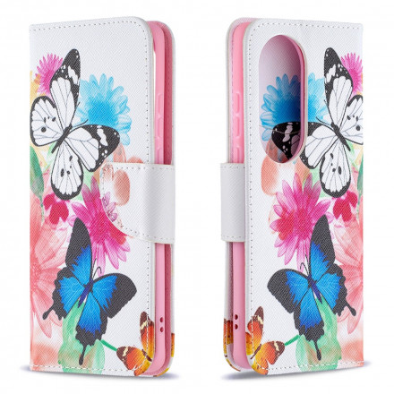 Huawei P50 Pro cover beschilderd met vlinders en bloemen