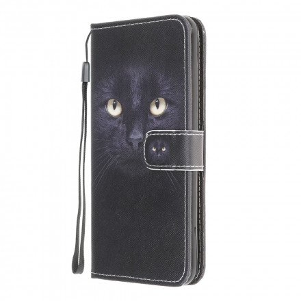 Samsung Galaxy A22 4G zwart kat oog case met riem