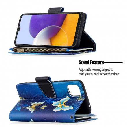 Samsung Galaxy A22 5G Zakje met rits Vlinders Hoesje