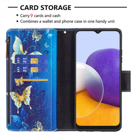 Samsung Galaxy A22 5G Zakje met rits Vlinders Hoesje