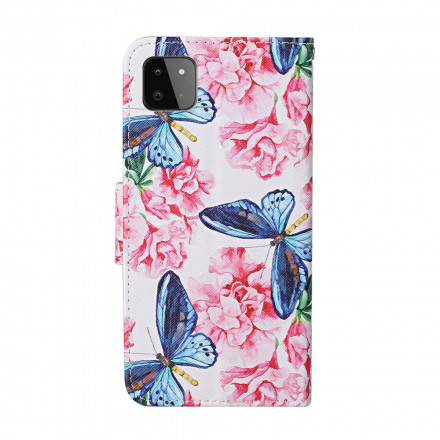 Samsung Galaxy A22 5G hoesje bloemen vlinders Lanyard