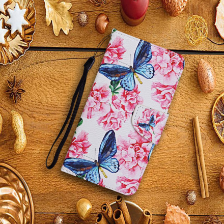 Samsung Galaxy A22 5G hoesje bloemen vlinders Lanyard