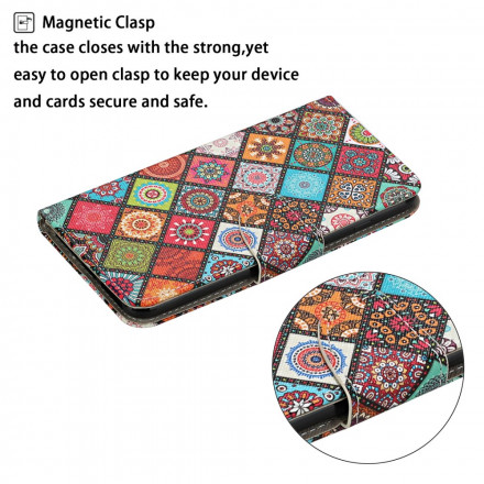 Samsung Galaxy A22 5G Patchwork Mandala's Hoesje met Koord