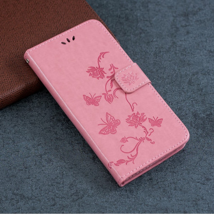 Samsung Galaxy A22 5G Hoesje Vlinders en Bloemen met Koord