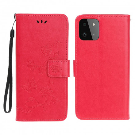 Samsung Galaxy A22 5G Hoesje Vlinders en Bloemen met Koord