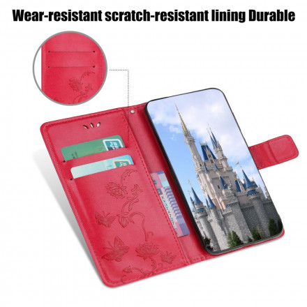 Samsung Galaxy A22 5G Hoesje Vlinders en Bloemen met Koord