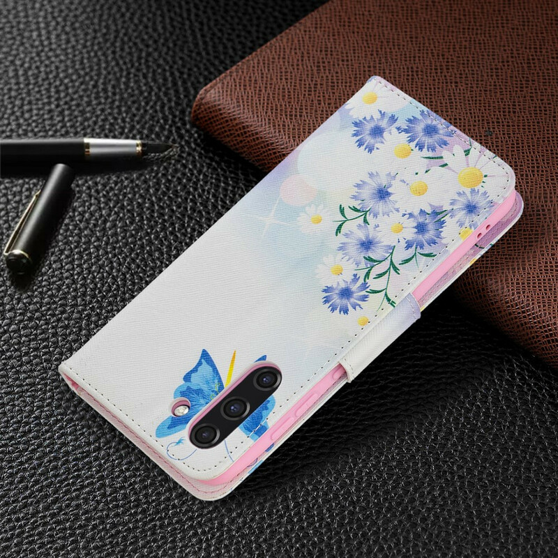 Samsung Galaxy S21 FE Hoesje Beschilderde Vlinders en Bloemen