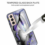 Samsung Galaxy S21 FE Glazen Hoesje Vlinder Paars