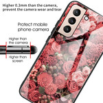Samsung Galaxy S21 FE Hoesje Gehard Glas Roze Bloemen