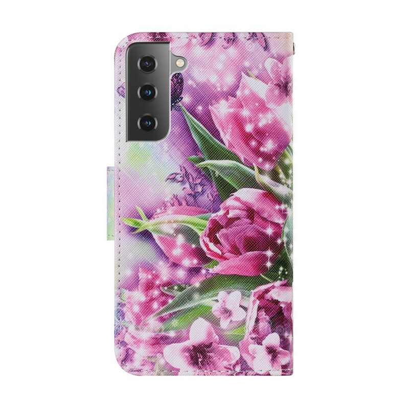 Samsung Galaxy S21 FE Hoesje Vlinders en Tulpen