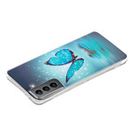 Samsung Galaxy S21 FE Blauw Vlinder Hoesje