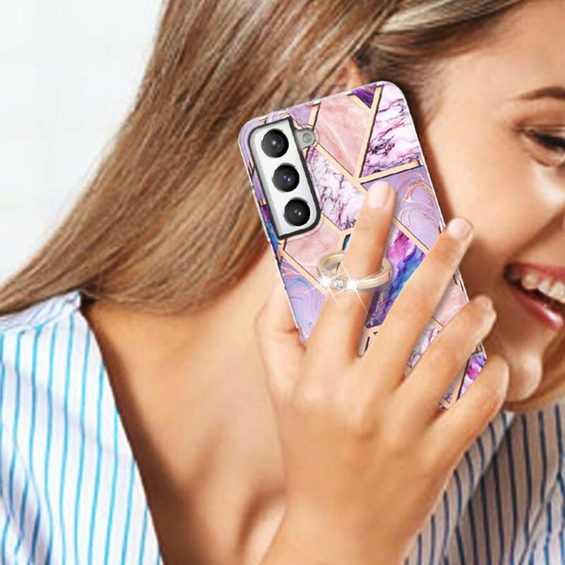 Samsung Galaxy S21 FE Geometrische Marmeren Hoesje met Ring Ondersteuning