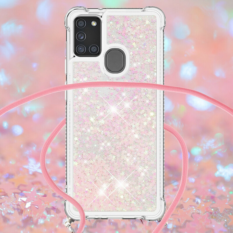 Samsung Galaxy A21s Glitter Hoesje met Trekkoord