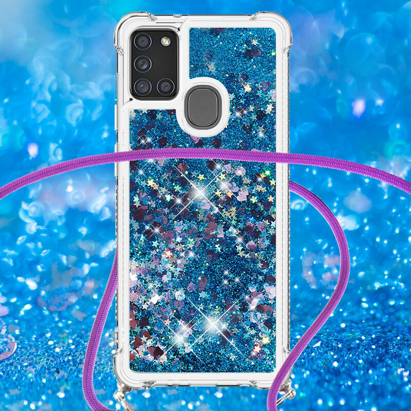 Samsung Galaxy A21s Glitter Hoesje met Trekkoord