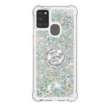 Samsung Galaxy A21s Glitter Hoesje met Ring Ondersteuning Samsung Galaxy A21s Glitter Hoesje met Ring Ondersteuning