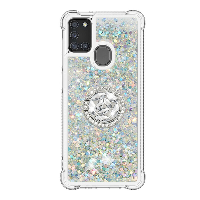 Samsung Galaxy A21s Glitter Hoesje met Ring Ondersteuning Samsung Galaxy A21s Glitter Hoesje met Ring Ondersteuning