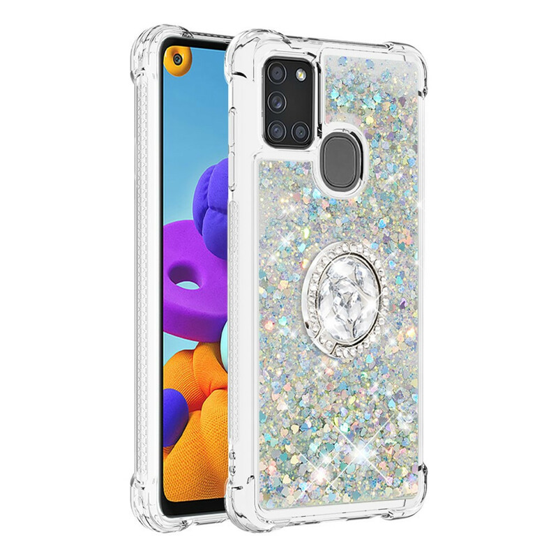 Samsung Galaxy A21s Glitter Hoesje met Ring Ondersteuning Samsung Galaxy A21s Glitter Hoesje met Ring Ondersteuning