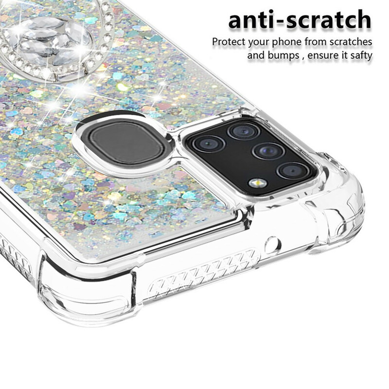 Samsung Galaxy A21s Glitter Hoesje met Ring Ondersteuning Samsung Galaxy A21s Glitter Hoesje met Ring Ondersteuning