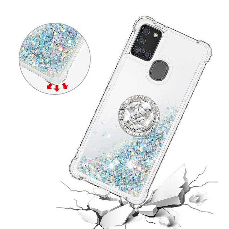 Samsung Galaxy A21s Glitter Hoesje met Ring Ondersteuning Samsung Galaxy A21s Glitter Hoesje met Ring Ondersteuning