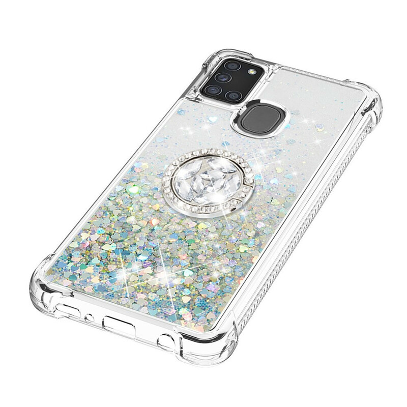 Samsung Galaxy A21s Glitter Hoesje met Ring Ondersteuning Samsung Galaxy A21s Glitter Hoesje met Ring Ondersteuning
