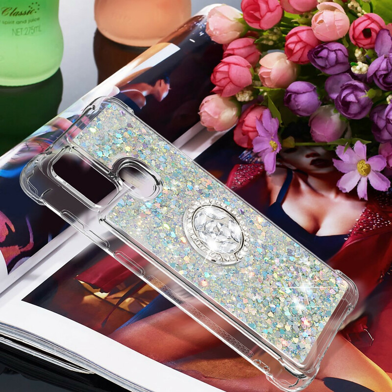 Samsung Galaxy A21s Glitter Hoesje met Ring Ondersteuning Samsung Galaxy A21s Glitter Hoesje met Ring Ondersteuning