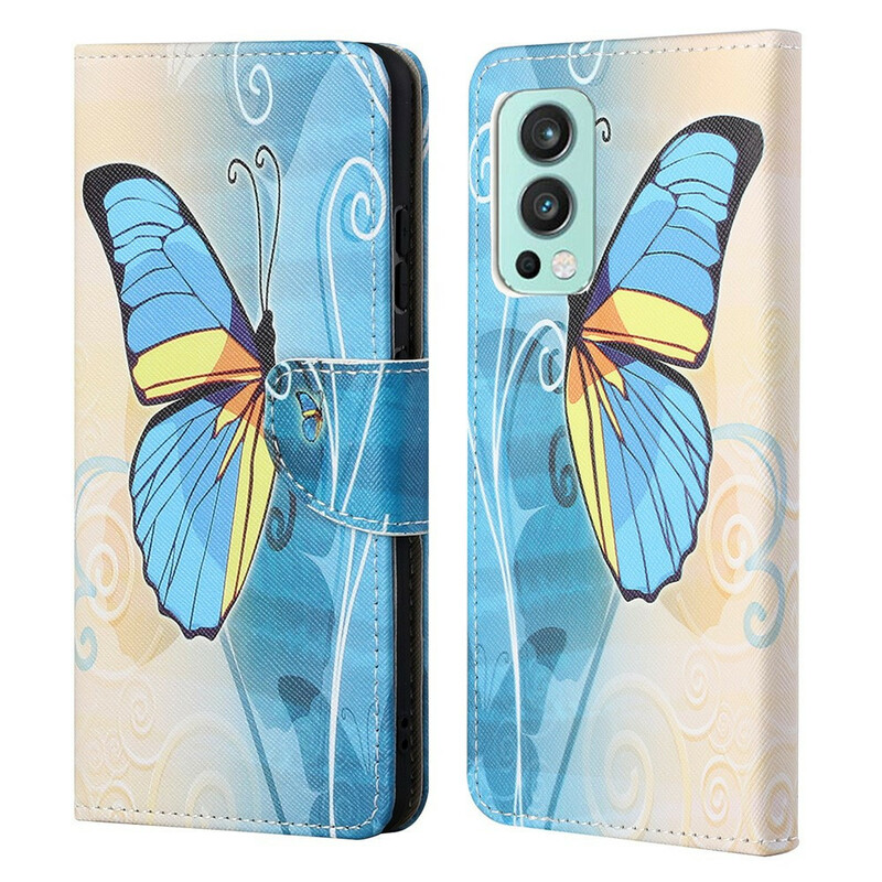 OnePlus Nord 2 5G vlinder geval blauw en geel
