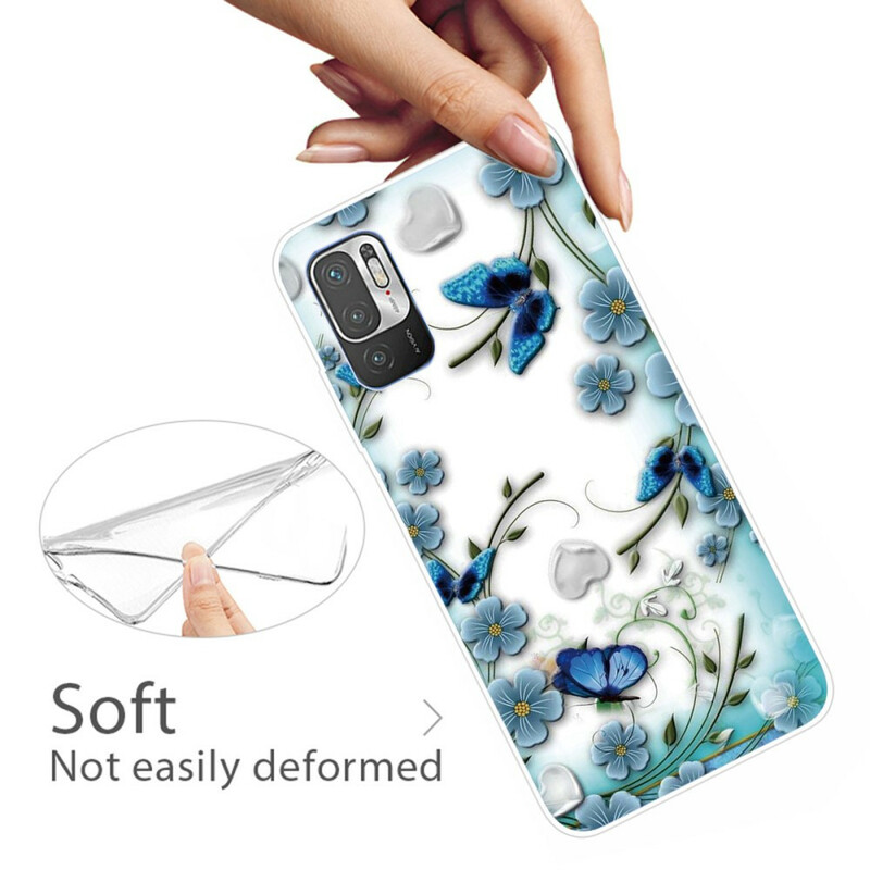 Xiaomi Redmi Note 10 5G / Poco M3 Pro 5G Hoesje Vlinders en Bloemen Retro