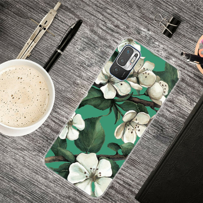 Xiaomi Redmi Note 10 5G / Poco M3 Pro 5G Case Geschilderd Witte Bloemen