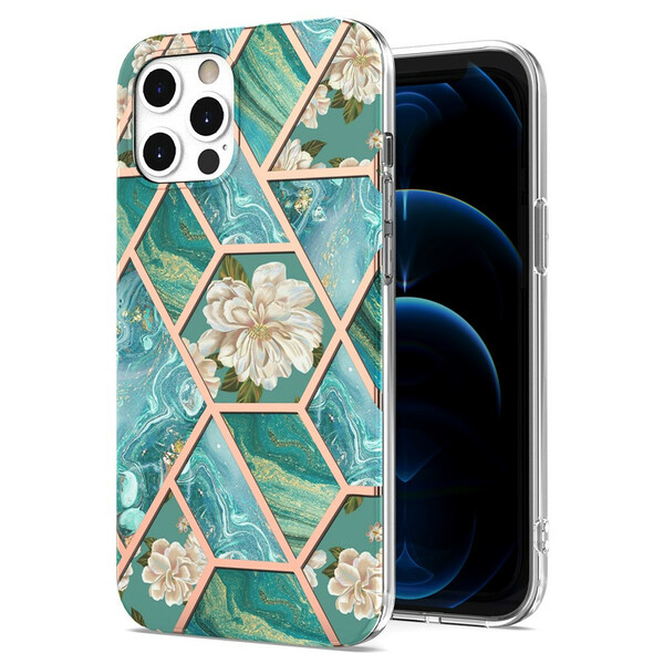 Case iPhone 12 / 12 Pro gemarmerd bloemen