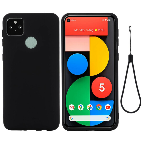 Google Pixel 5A 5G vloeistof siliconen case met riem