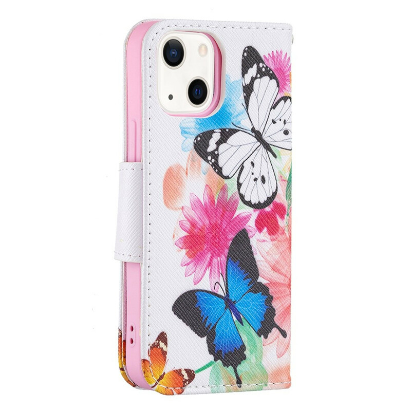 Case iPhone 13 Mini Beschilderde Vlinders en Bloemen