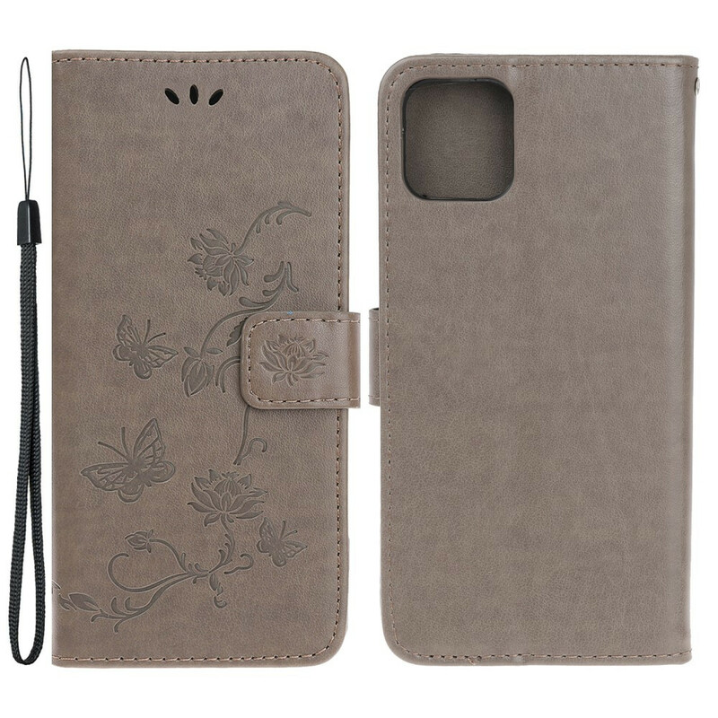 Hoesje voor iPhone 13 Mini Vlinders en Bloemen met sleutelkoord