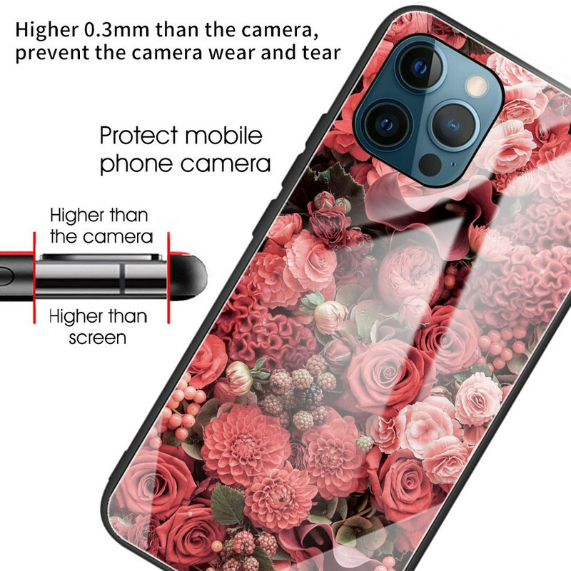 iPhone 13 Pro Hard Cover Glas Roze Bloemen